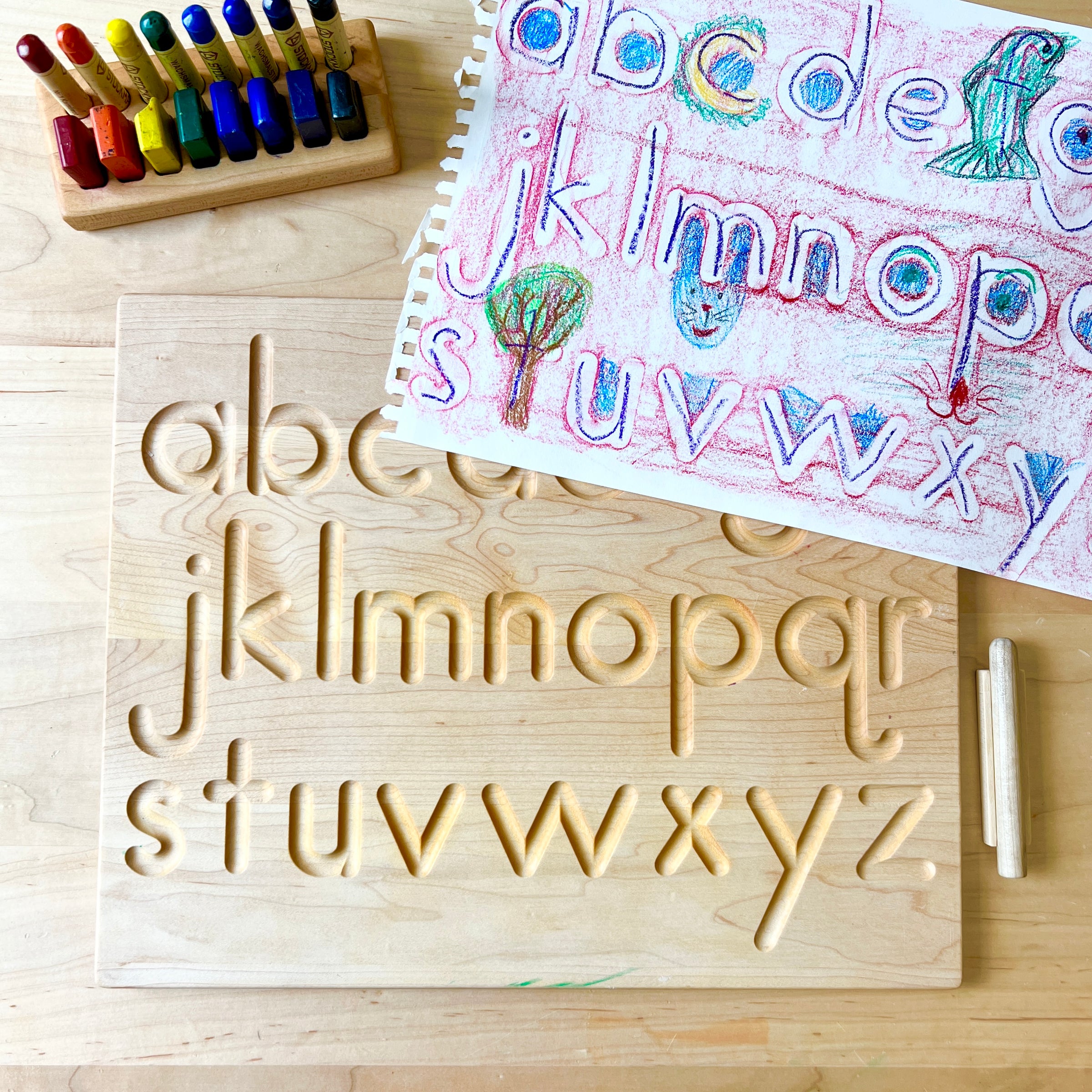 Alphabet tracing board, Natural wood, D'Nealian font alphabet tracing –  MirusToys