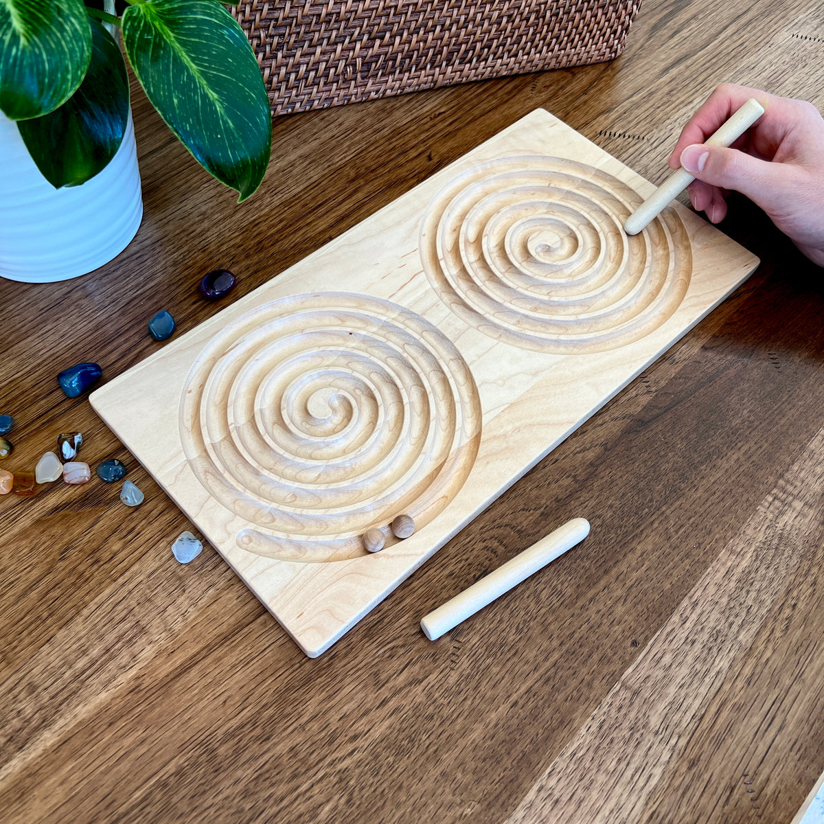 Reversible Double Spiral and Maze Tracing Board
